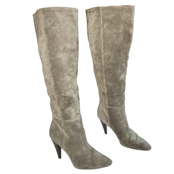 Veronica Beard Shoes - Veronica Beard Sanzi Suede Knee High Heel Almond Toe Boots Grey Gray Taupe 8
